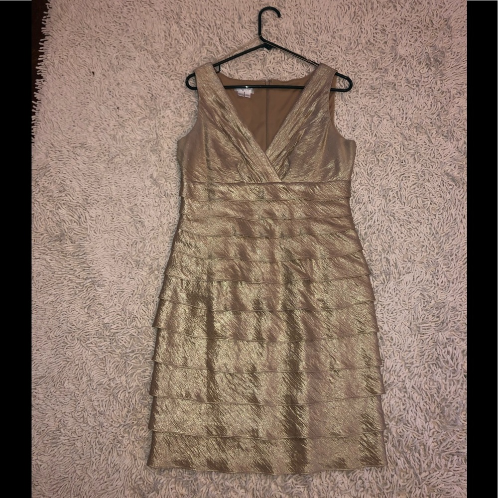 London Times gold lame cocktail dress